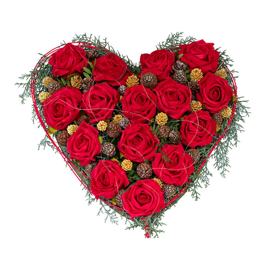 Devant de cercueil coeur roses rouges